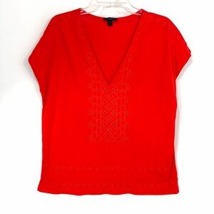 J. Crew Red Eyelet V-Neck Blouse 100% Cotton